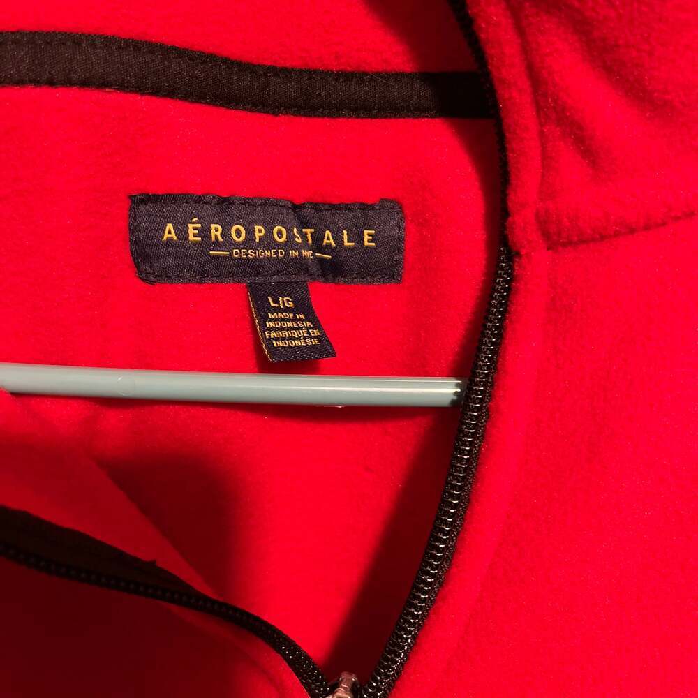 Aeropostale Logo Fleece Pullover Men's Size Large Color Red 1/4 Zip Outerwear
